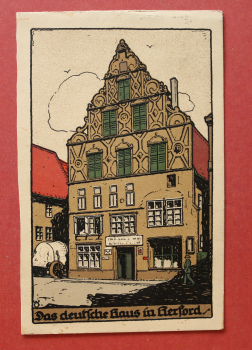 Ansichtskarte Künstler WO Steinzeichnung Litho AK Herford 1925 Deutsches Haus Fassade Architektur Ortsansicht NRW